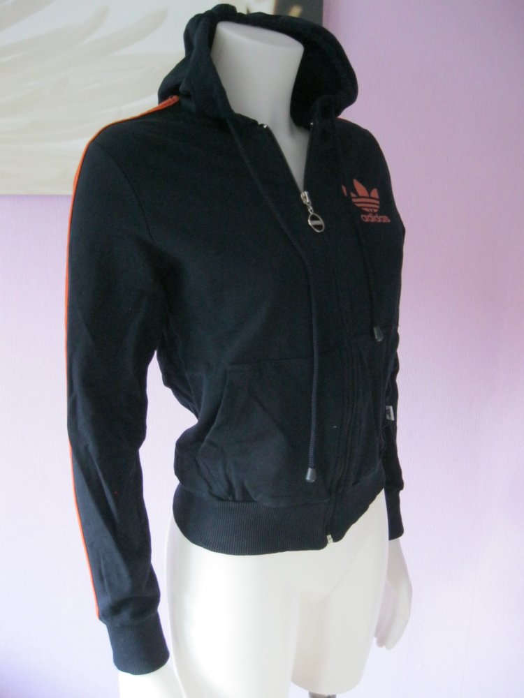 Adidas Sweat-Jacke mit Kapuze Baumwolle Dunkelblau/Orange S