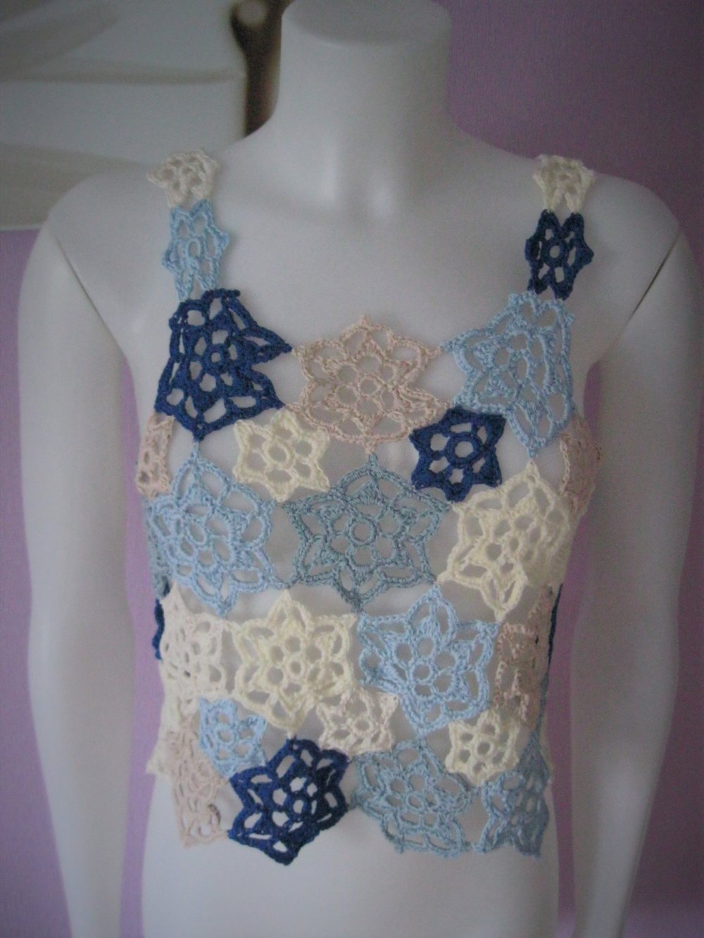 NEU Tanktop Blumen Handmade Baumwolle S-M