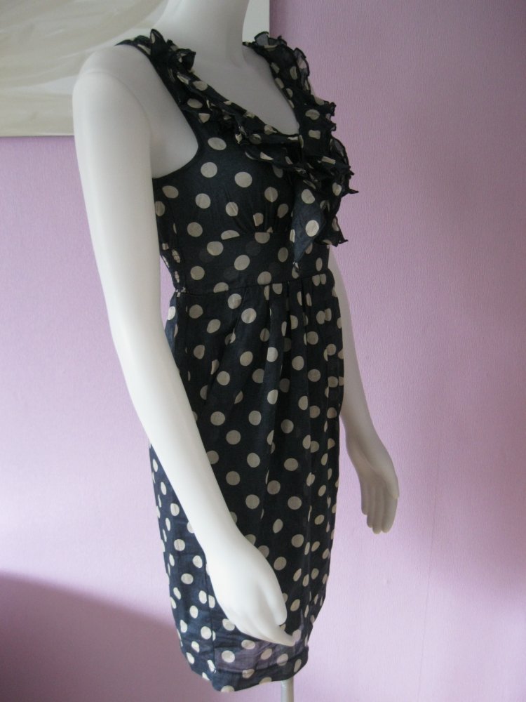 Sommerkleid # Amisu # Trägerleid # Volants # gepunktet # Blau/Weiß # 36
