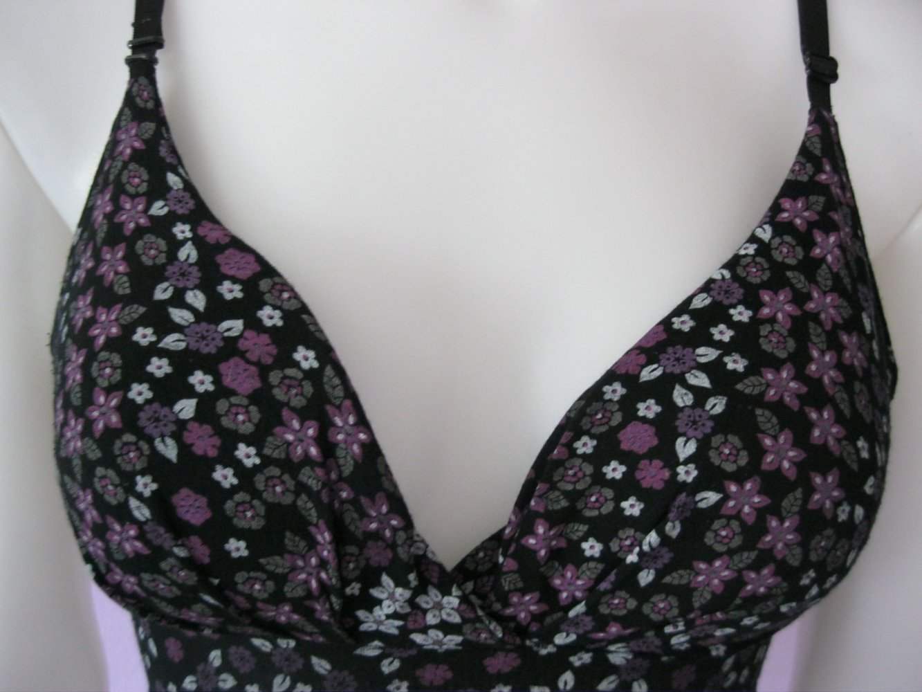 Spaghetti -Top # schwarz/Blumenprint # XS-M