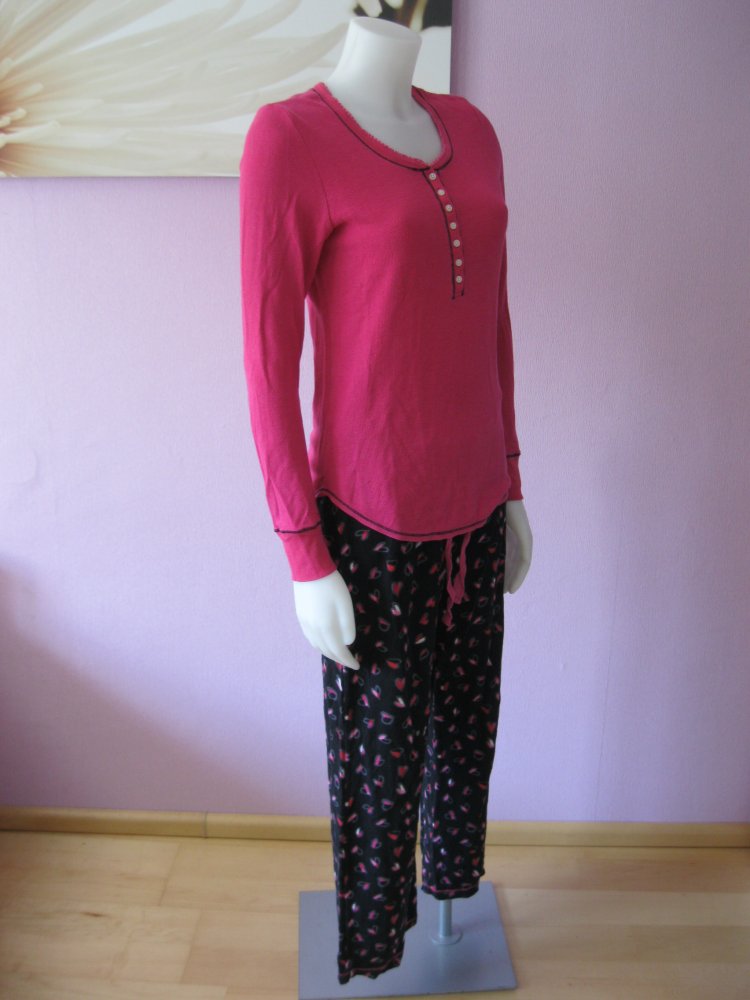 Schlafanzug # DKNY # Hausanzug # Baumwolle # Pink/Schwarz # S