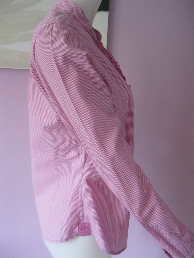 Bluse # my own # Stehkragen # kariert # Pink / Weiß # 100% Baumwolle # S