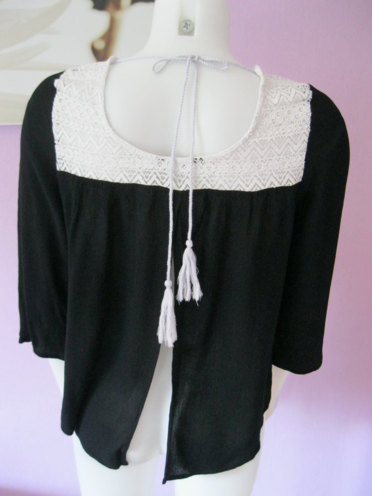 Bluse # 3/4-Ärmel # tally Weijl # Viskose # Spitze # Schwarz/Weiß # S