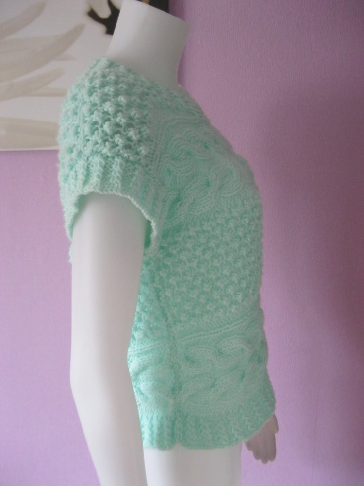 NEU Pullover kurzärmlig gestrickt Handmade Aqua/Mintgrün S-L / Oversize