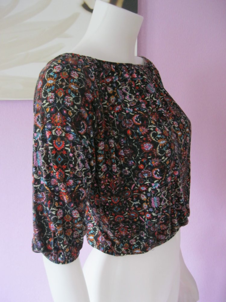 Langarm-Shirt # FB Sister # Crop-Shirt # Bluem-Print # Bunt # S