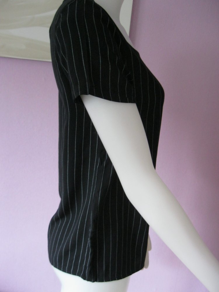 Kurzarm-Bluse # Only # Nadelstreifen # Schwarz # 36