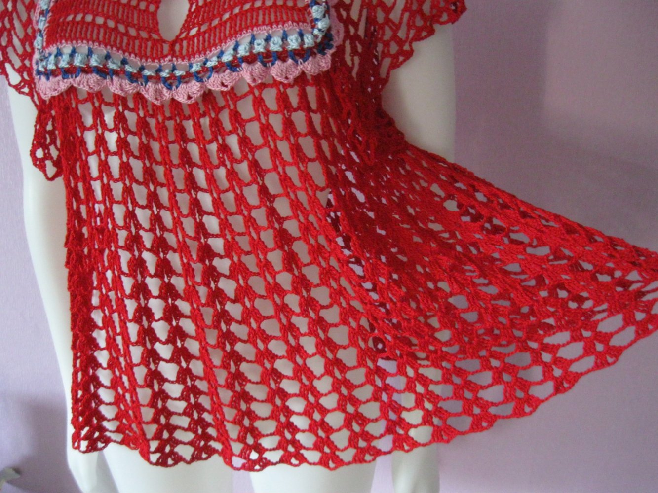 NEU # gehäkelte Tunika # Handmade # Unikat # 100% Baumwolle # Fächermuster # Rot # Einheitsgröße