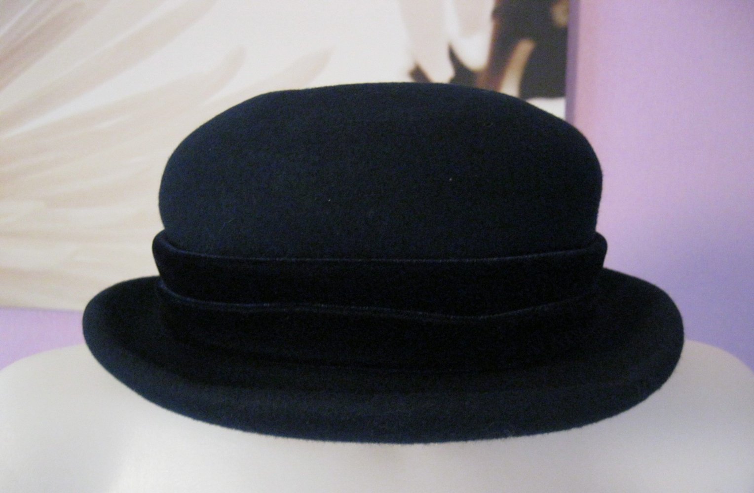 Damenhut # Blau # mit Samtkrause # 100 % Wolle # C&A