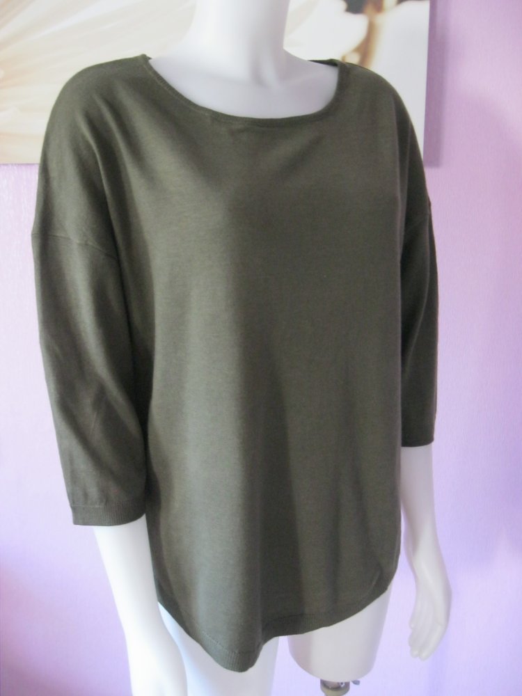 Feinstrickpulli # Blue Motion # 3/4-Arm #  Olivgrün # Viskose # 40/42