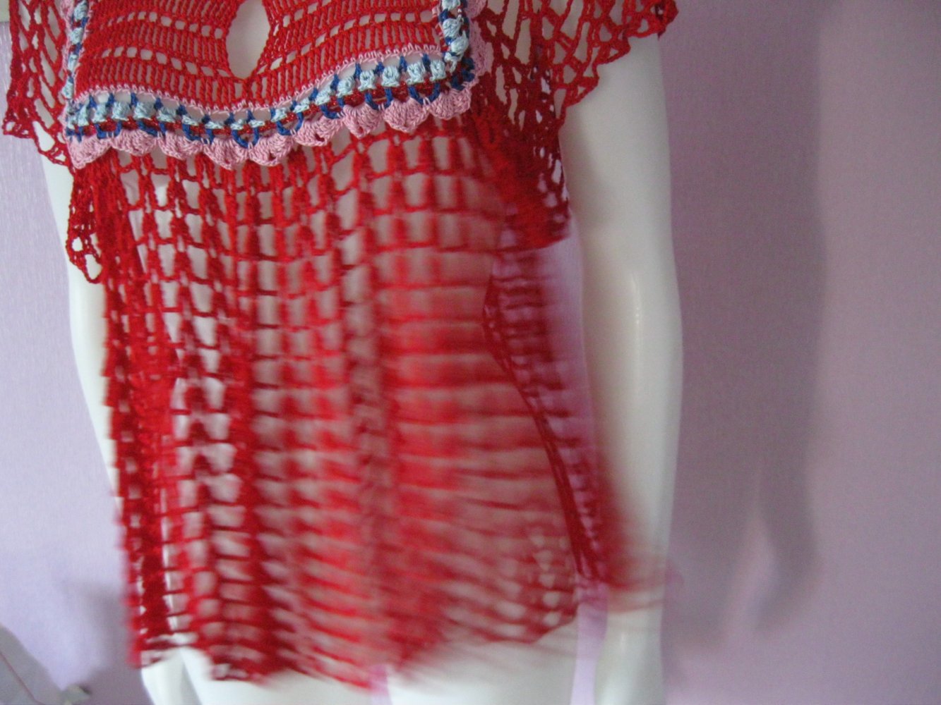 NEU # gehäkelte Tunika # Handmade # Unikat # 100% Baumwolle # Fächermuster # Rot # Einheitsgröße