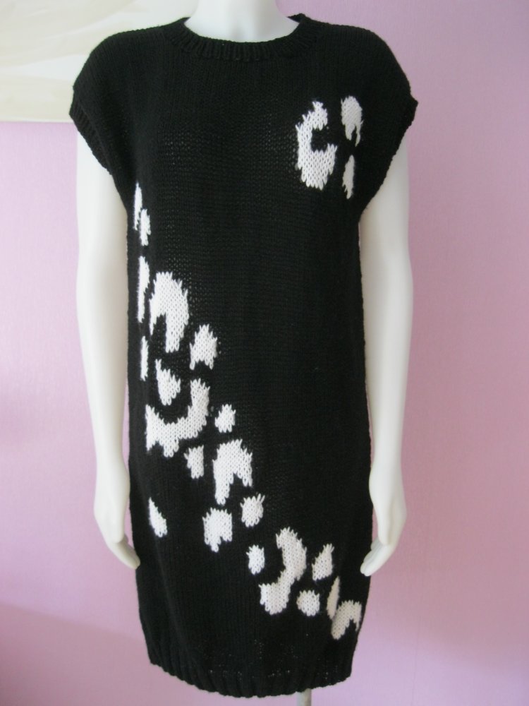 NEU Strickleid/Long-Pulli Handmade kurzärmlig Leo-Muster Schwarz/Weiß S-XXL Oversize