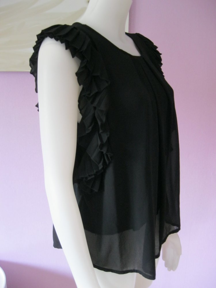 Bluse # Today # Volants # Blusen-Shirt # Ärmellos # Schwarz # M