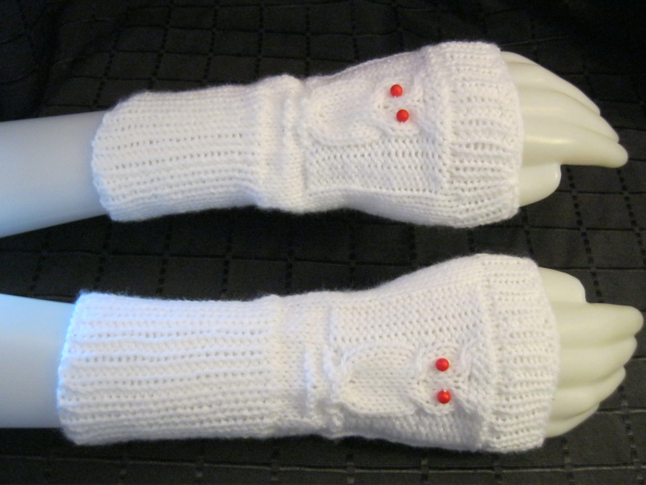 Handstulpen gestrickt Daumenloch Weiß