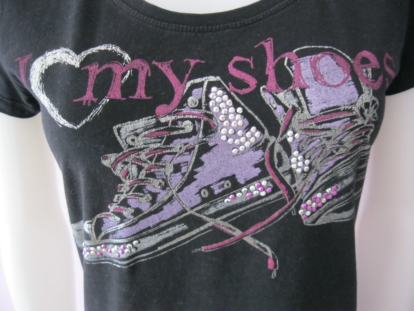 T-Shirt # U?D # Schwarz/Silber/Lila # Print # Strass #M 