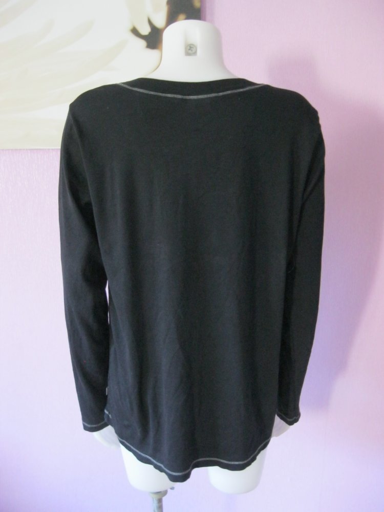 Comazo Long-Shirt Sweater Feinripp Baumwolle Schwarz 46