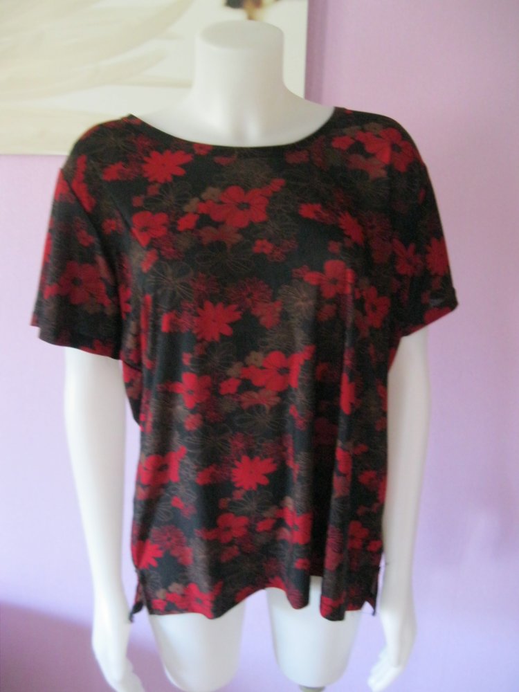T-Shirt # okay! # Schwarz/Rot # Blumen # XXL