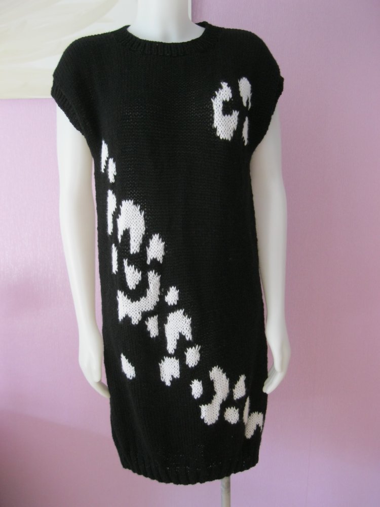 NEU Strickleid/Long-Pulli Handmade kurzärmlig Leo-Muster Schwarz/Weiß S-XXL Oversize