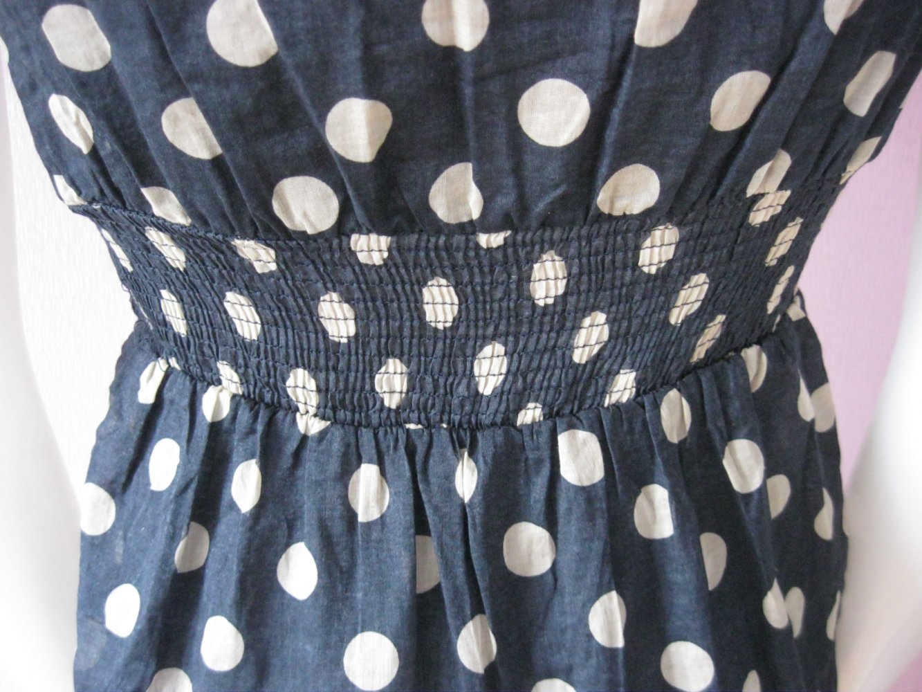 Sommerkleid # Amisu # Trägerleid # Volants # gepunktet # Blau/Weiß # 36