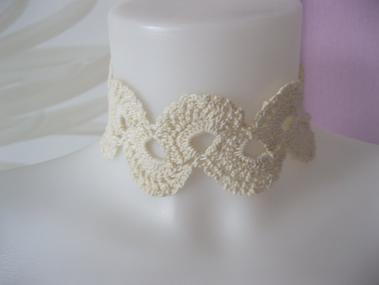 NEU Tattoo-Halsband Kropfband gehäkelt Spitze 100% Baumwolle Handmade Creme