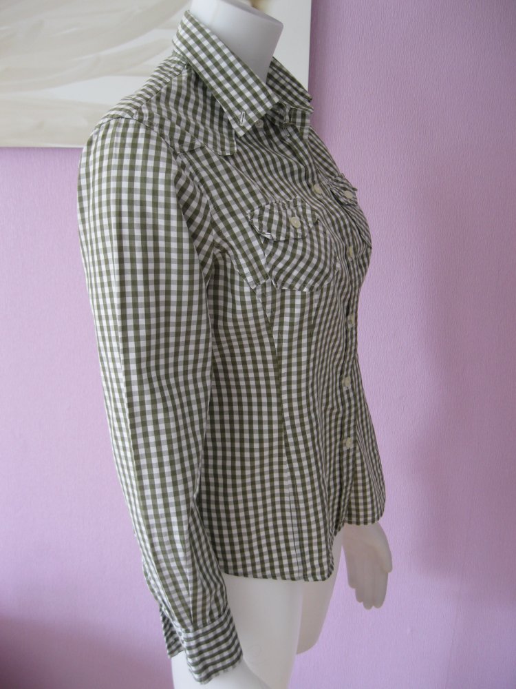 Burlington # Bluse # Freizeithemd # Grün-Weiß-kariert # langärmlig #  100% Baumwolle # 38
