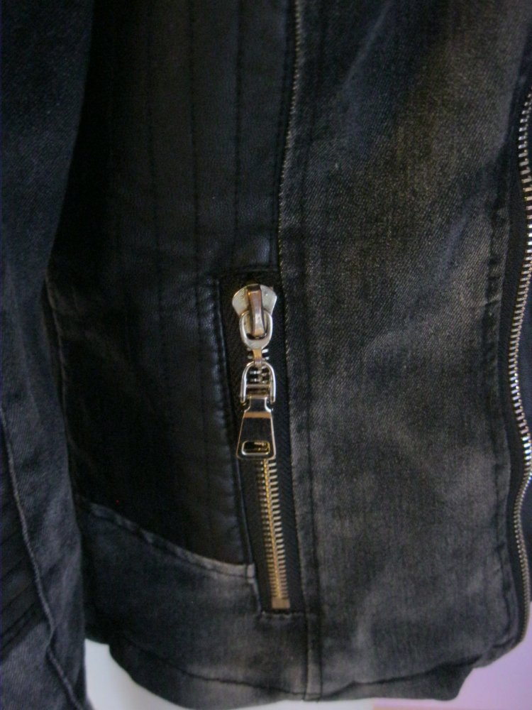 Kurz-Jacke # Schwarz # Baumwolle/Kunstleder # Schwarz # 40