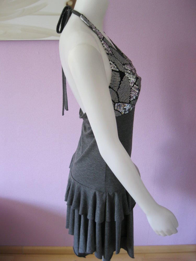 Minikleid # Neckholder # Volants# grau/silber # S/M