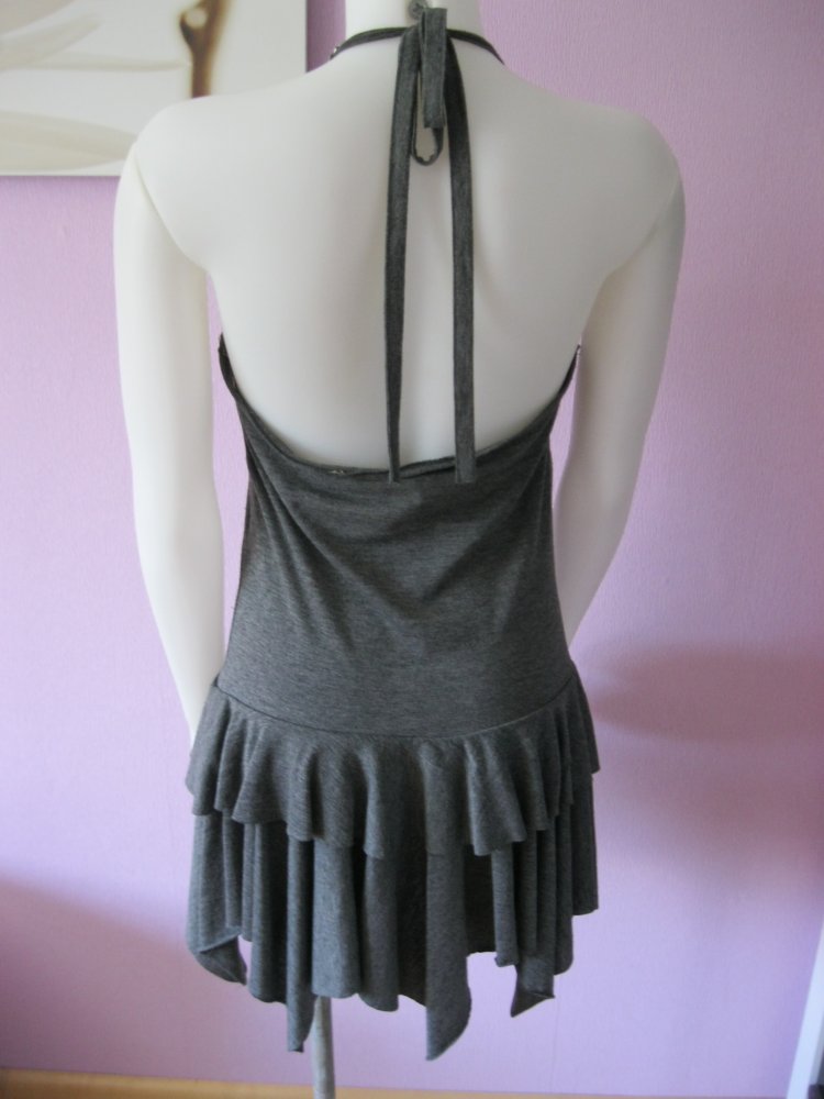 Minikleid # Neckholder # Volants# grau/silber # S/M