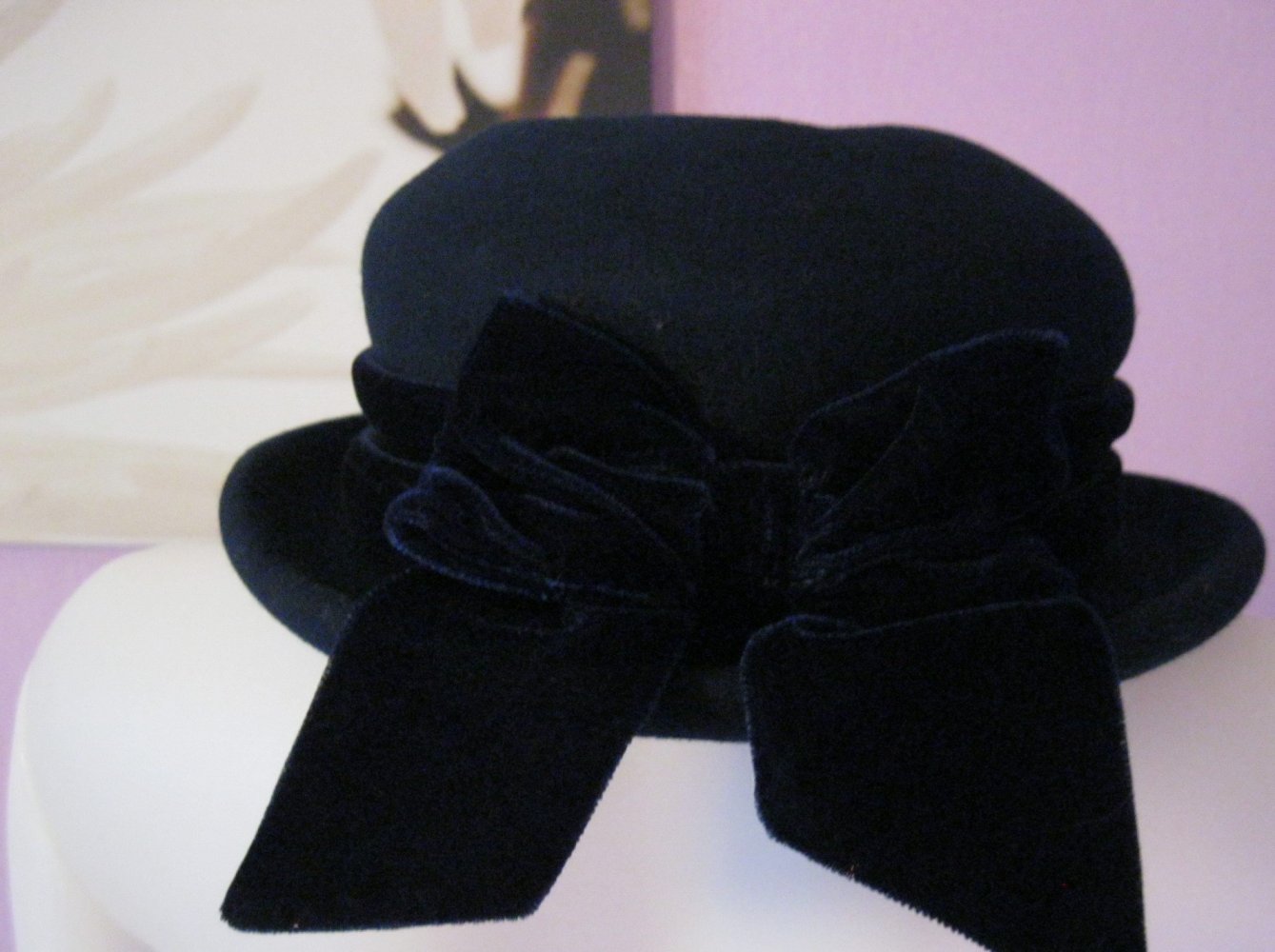 Damenhut # Blau # mit Samtkrause # 100 % Wolle # C&A