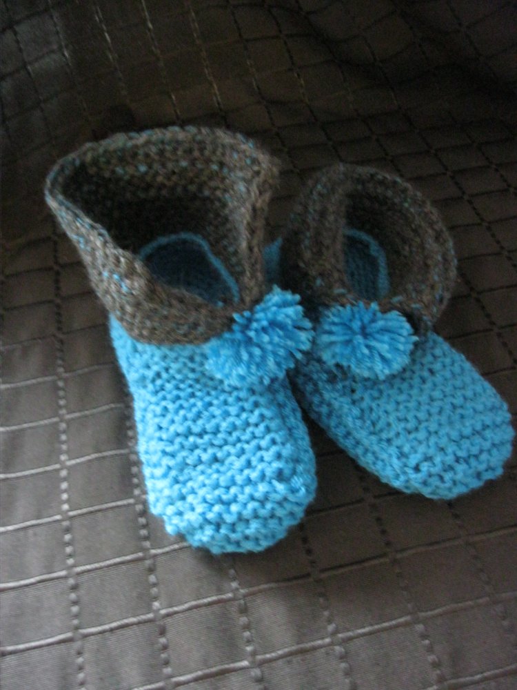 NEU Handmade Hausschuhe/Socken gestrickt Schurwolle/Acryl Türkis/Grau 36-40