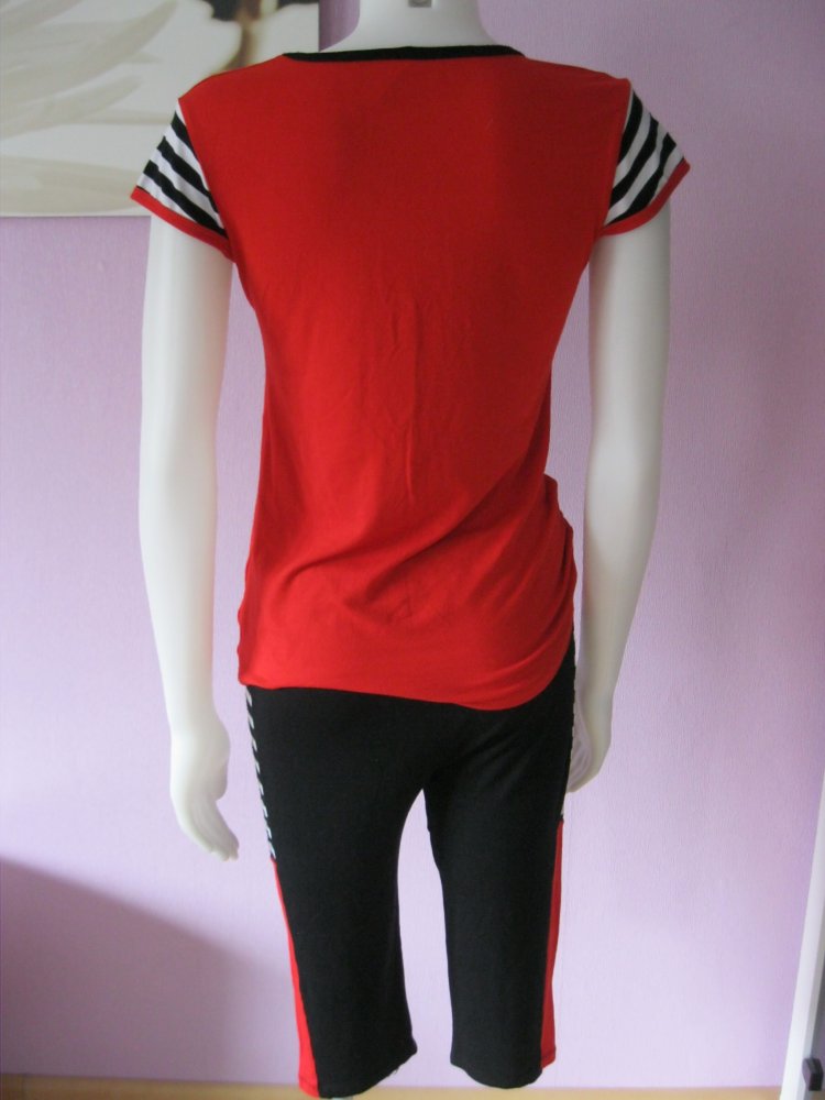 2-Teiler # Pepa # Kurze Leggins # T-Shirt # 100% Baumwolle # Schwarz/Rot/Weiß # XXL