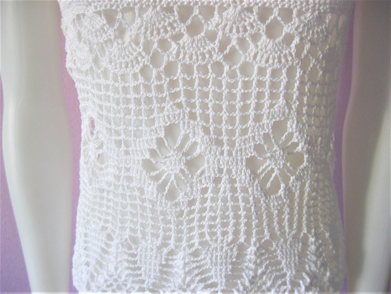 NEU Top Ringershirt Handmade gehäkelt 100% Baumwolle Vintage S/M