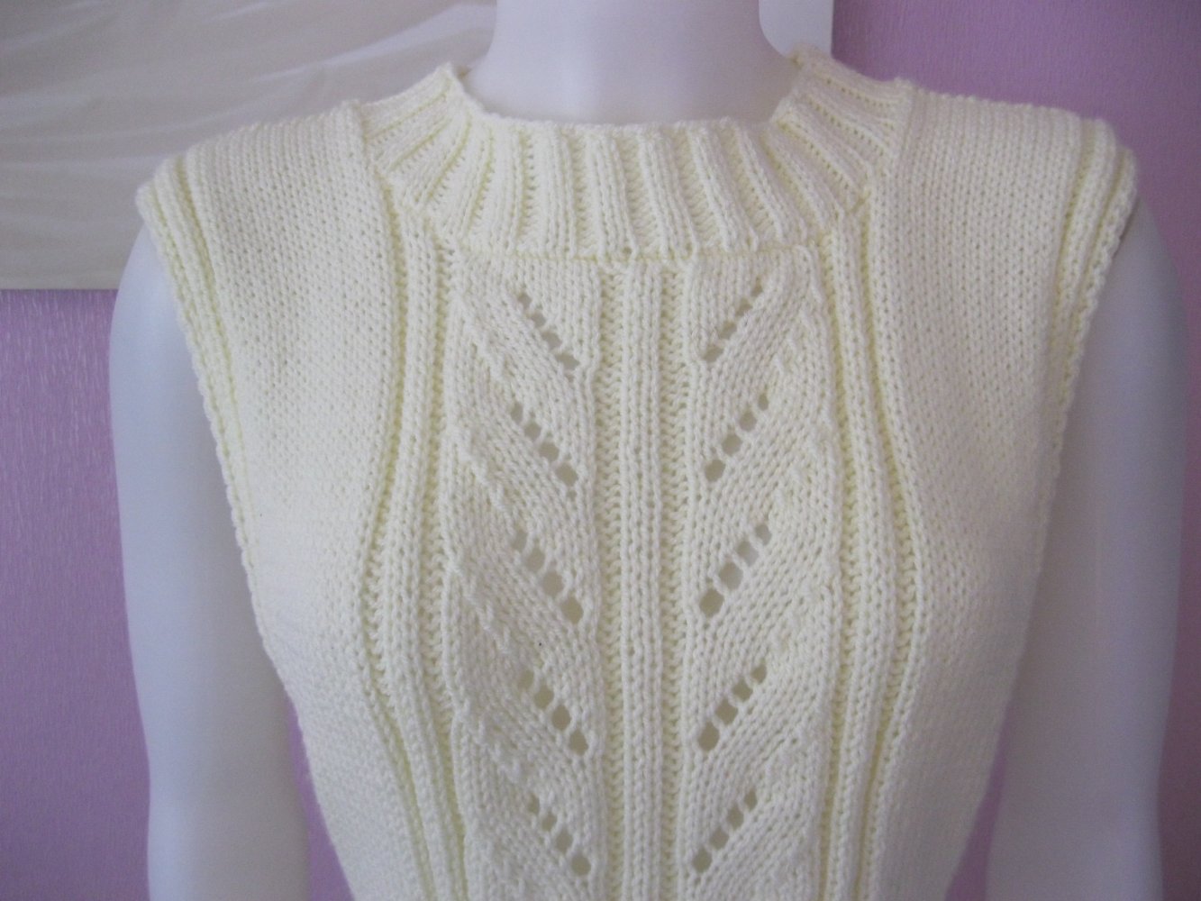 Overshirt/Pulli Stehkragen Strick mit Handstulpen creme Vintage S/M