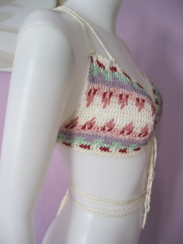 NEU Bikini-Top gehäkelt Unikat mehrfarbig 100% Baumwolle Einheitsgröße