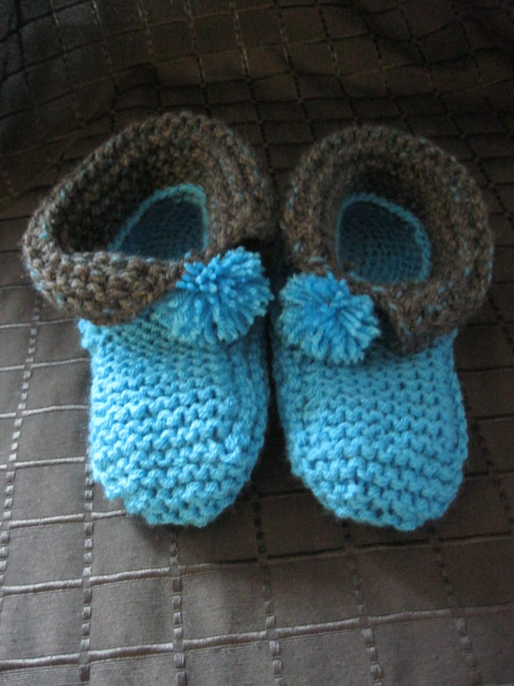 NEU Handmade Hausschuhe/Socken gestrickt Schurwolle/Acryl Türkis/Grau 36-40