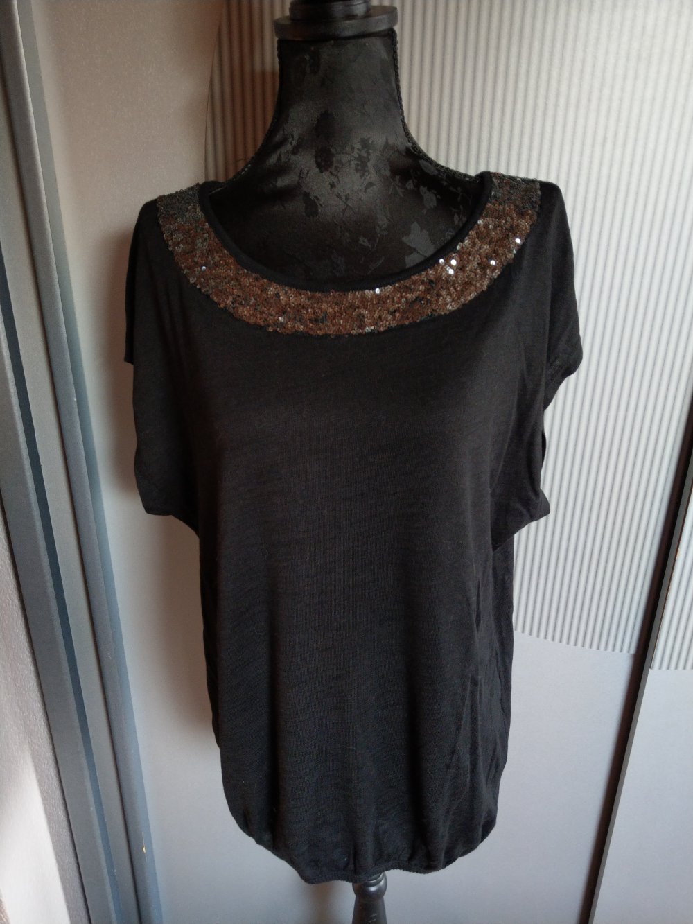 T-Shirt schwarz Pailletten silber Promod 