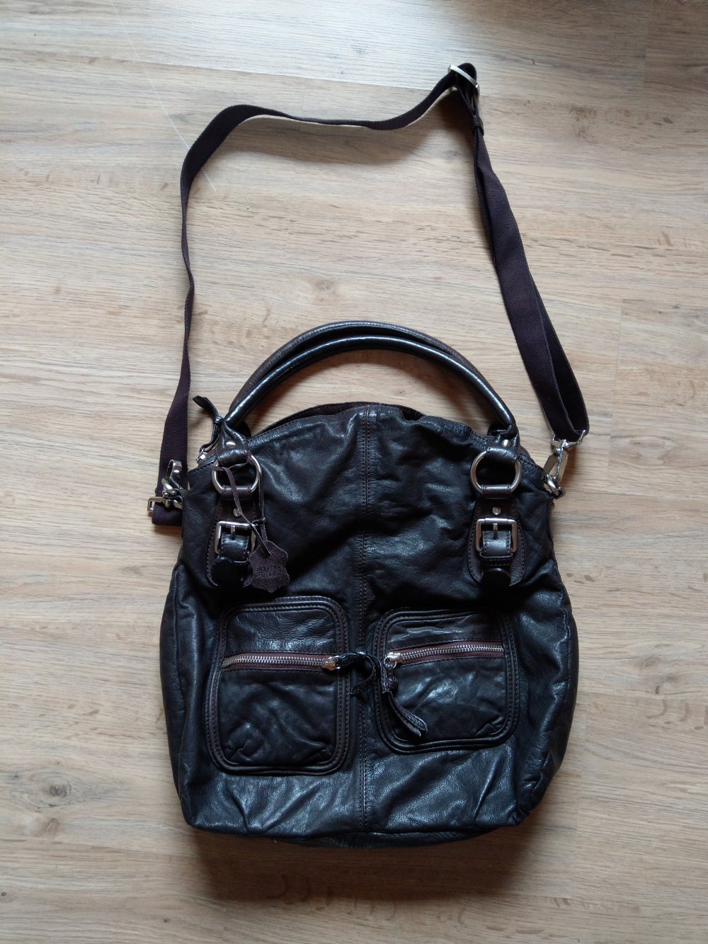 Handtasche dunkelbraun Leder 