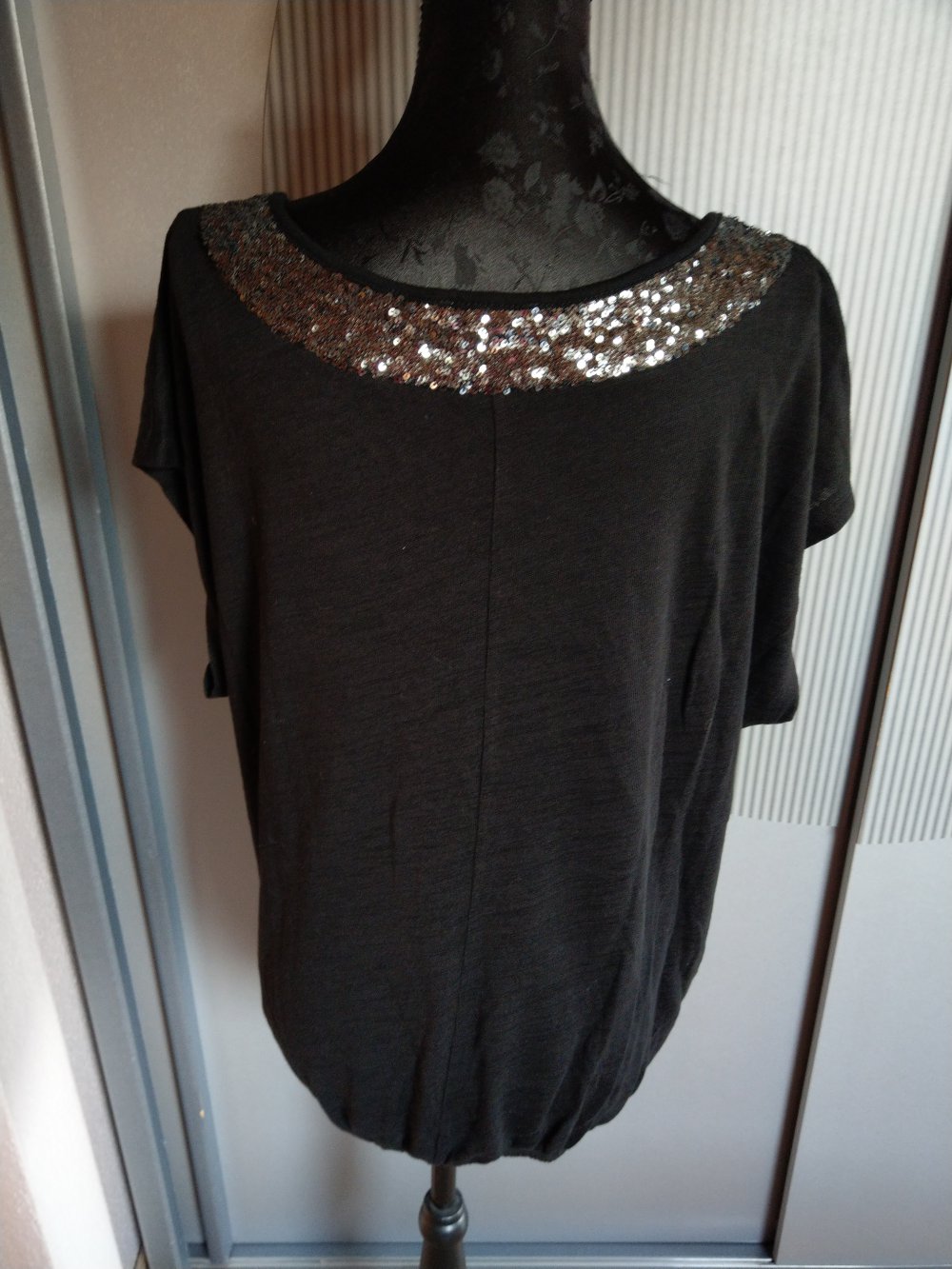 T-Shirt schwarz Pailletten silber Promod 