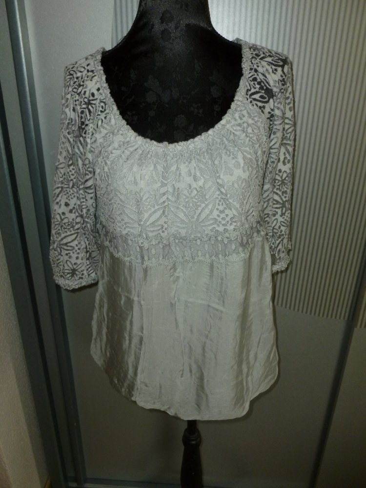 Shirt grau Spitze Made in Italy