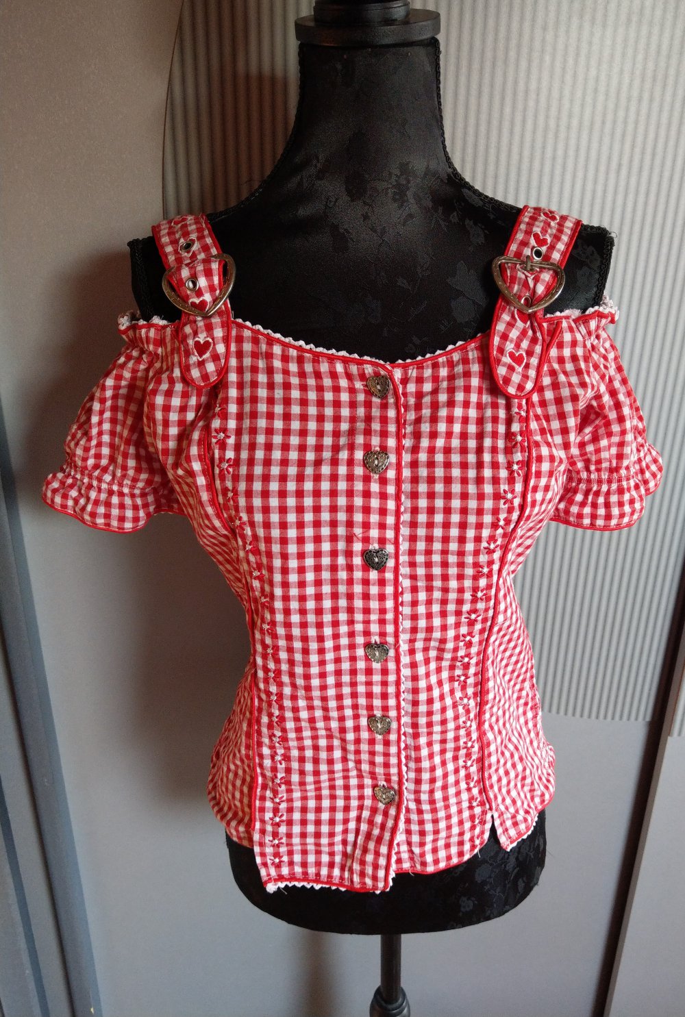 Bluse Shirt weiß rot Clarina