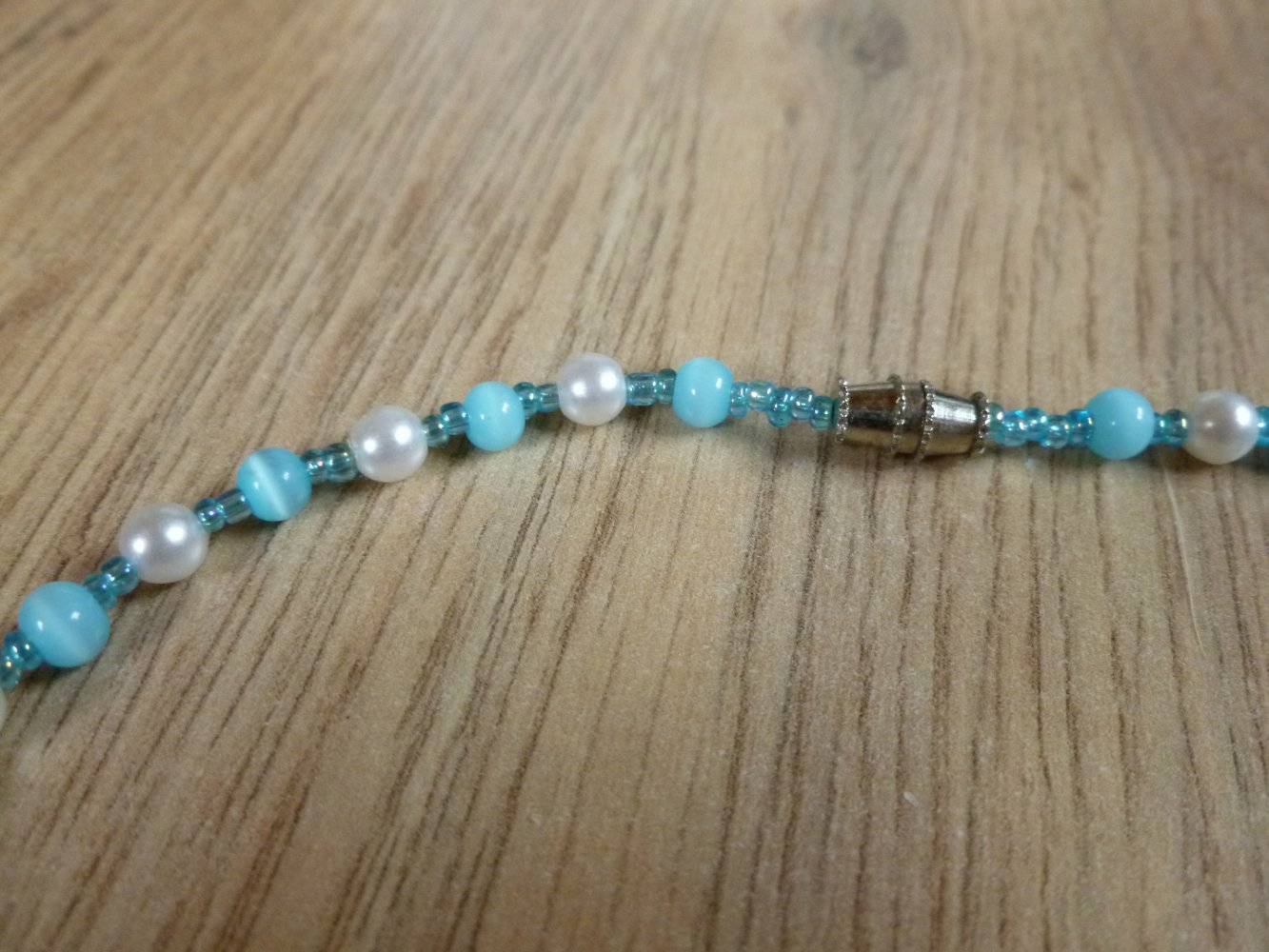Kette Perlenkette Perlen türkis weiß