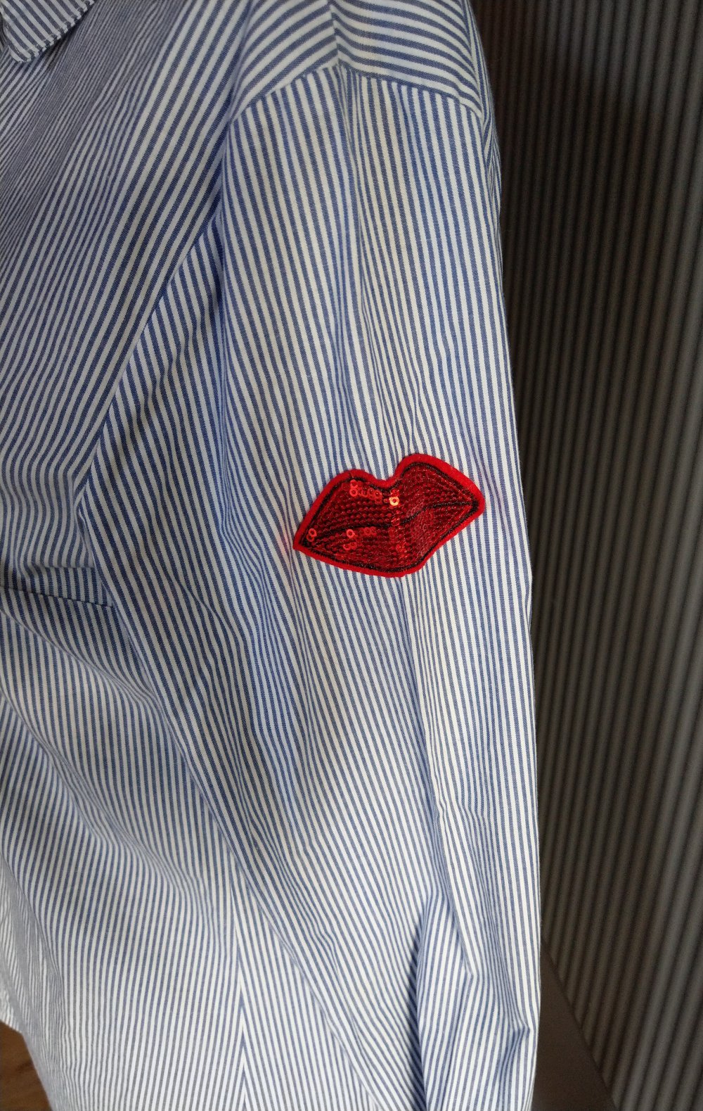 Bluse Shirt blau weiß gestreift Pailletten Made in itlay 