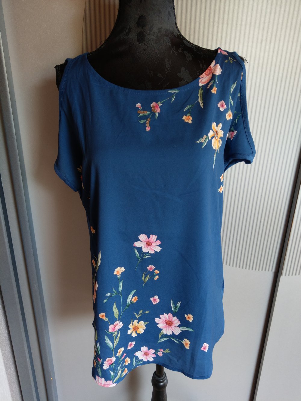 Damen Italy T-Shirt Micky Maus Pailletten blau silber Shirt Gr 36