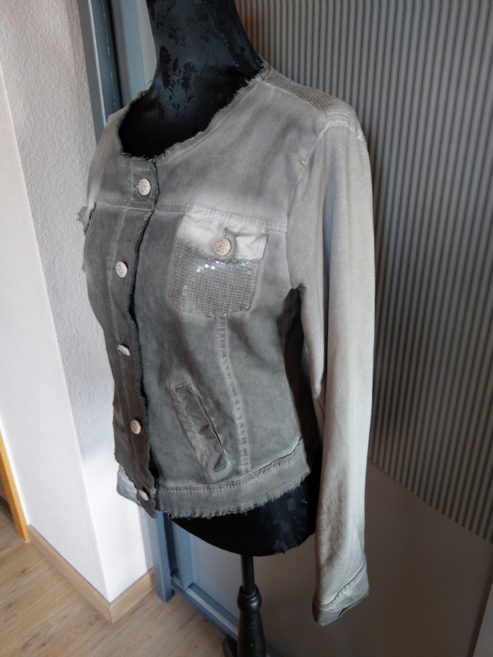 Jeansjacke Jacke grau Pailletten Made in Italy 