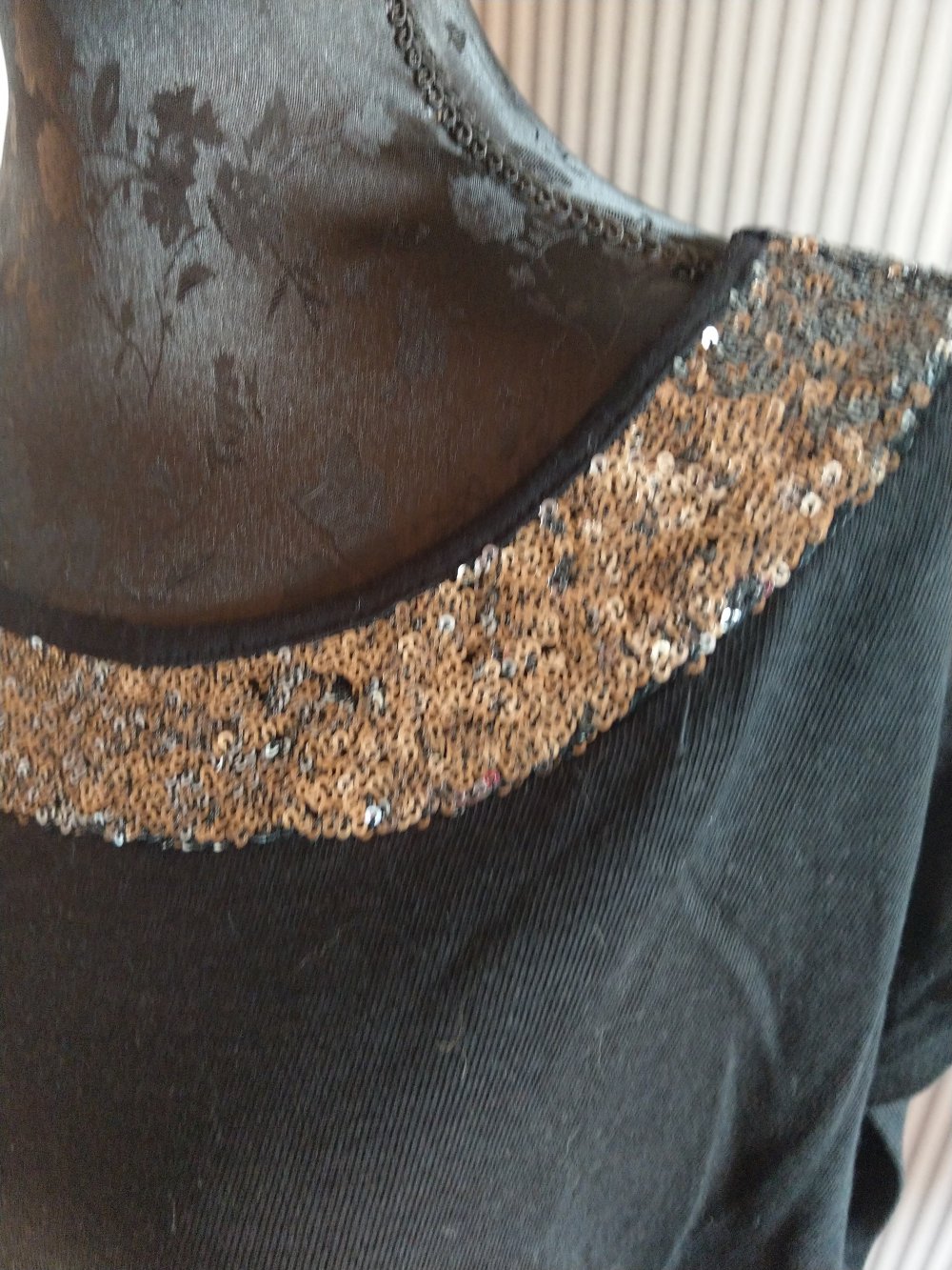 T-Shirt schwarz Pailletten silber Promod 