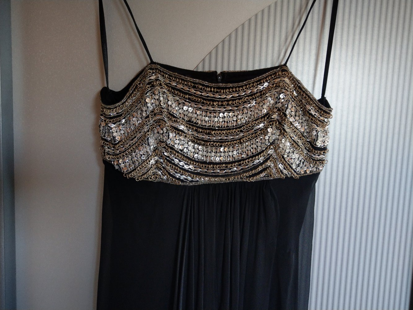 Abendkleid Kleid schwarz silber Pailletten Malvin