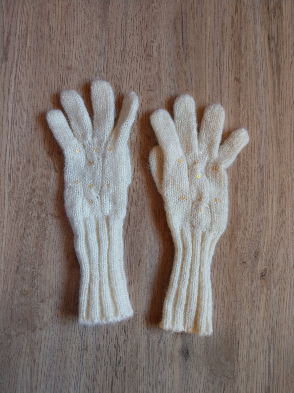 Handschuhe Strick weiß beige 