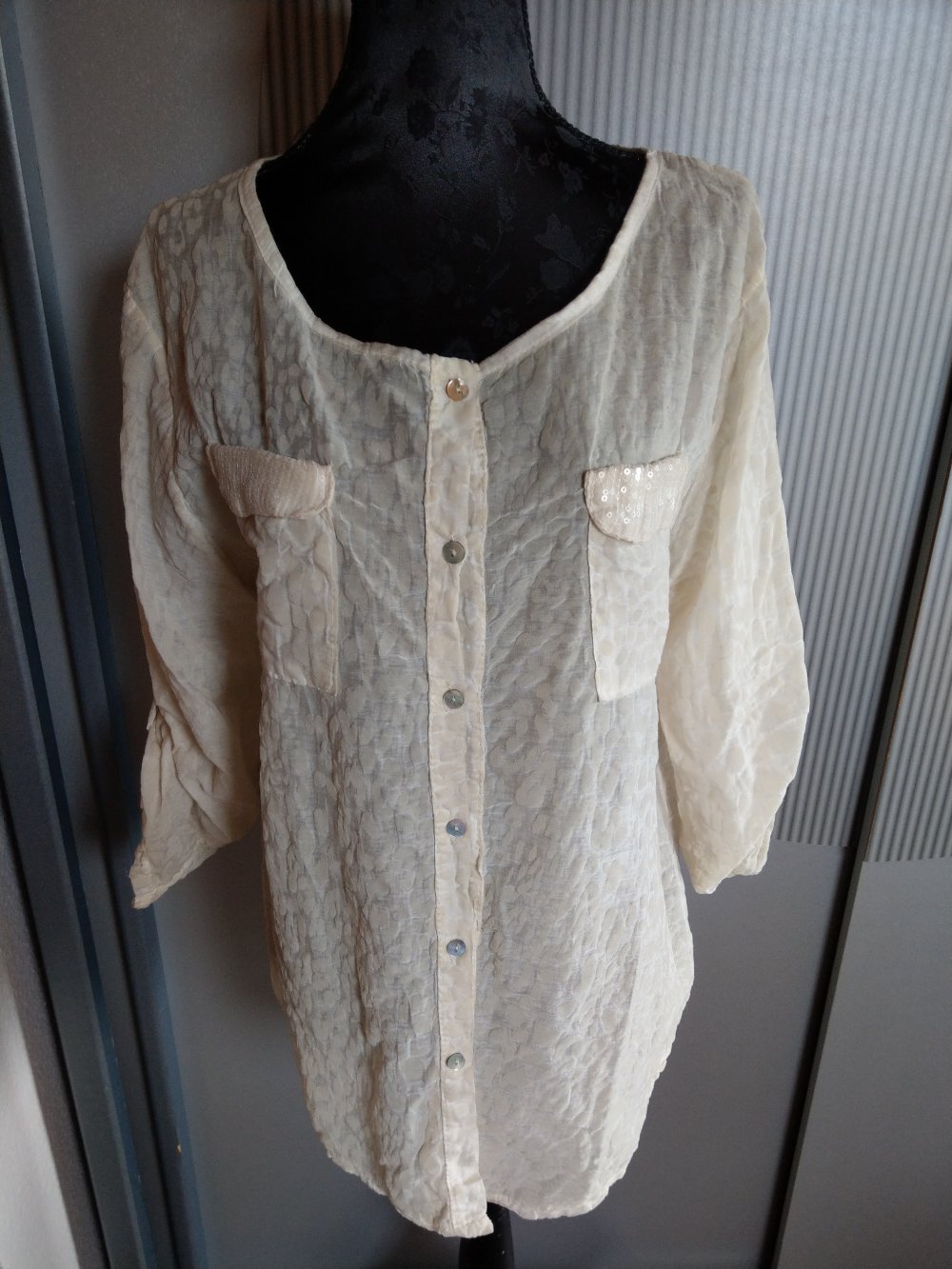 Bluse Shirt beige Pailletten Made in Italy 