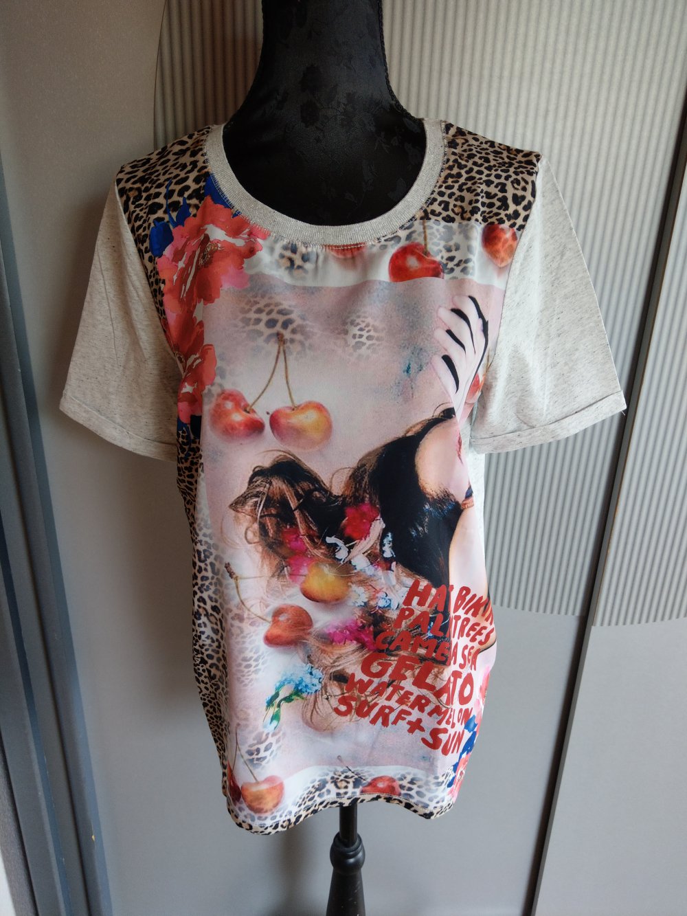 T-Shirt grau Leoparden Muster oui