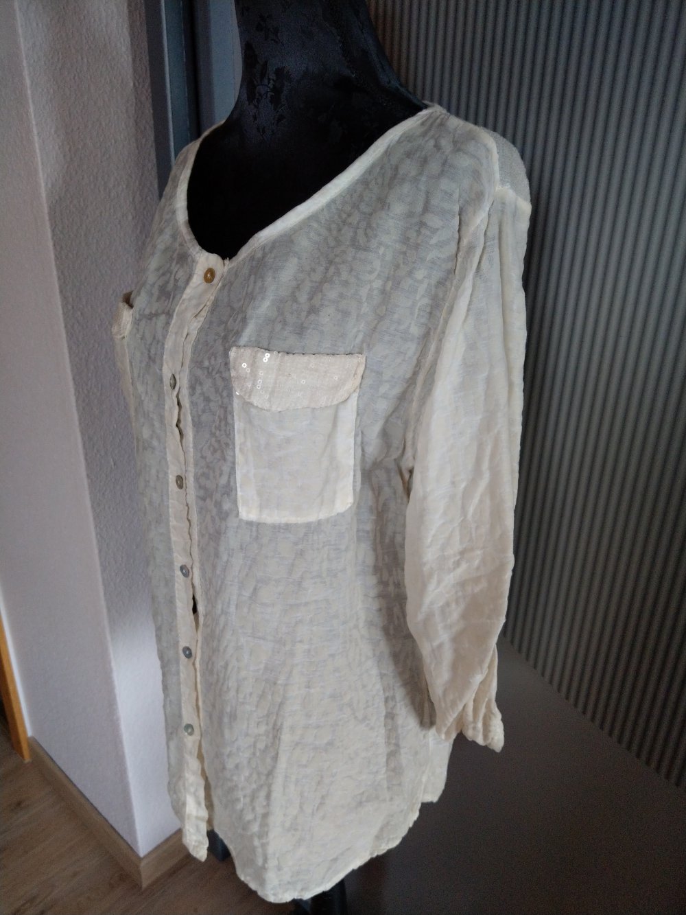 Bluse Shirt beige Pailletten Made in Italy 