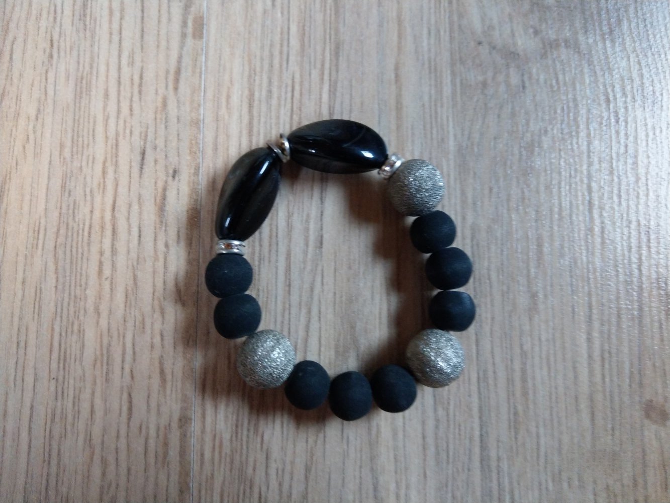 Armband schwarz silber uni